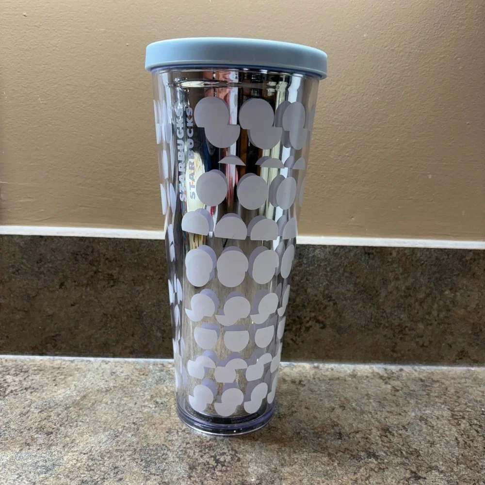 Starbucks Mirror White Polka Dot Venti 24 oz Cold Cup Tumbler W/Lid No Straw